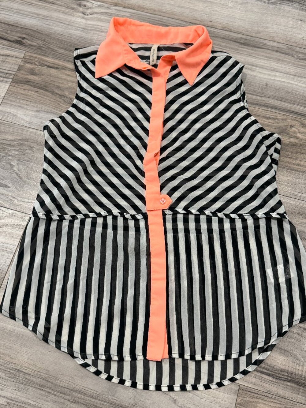 Paper Crane Womens M Black White Striped Sheer Blouse Coral Anthropologie